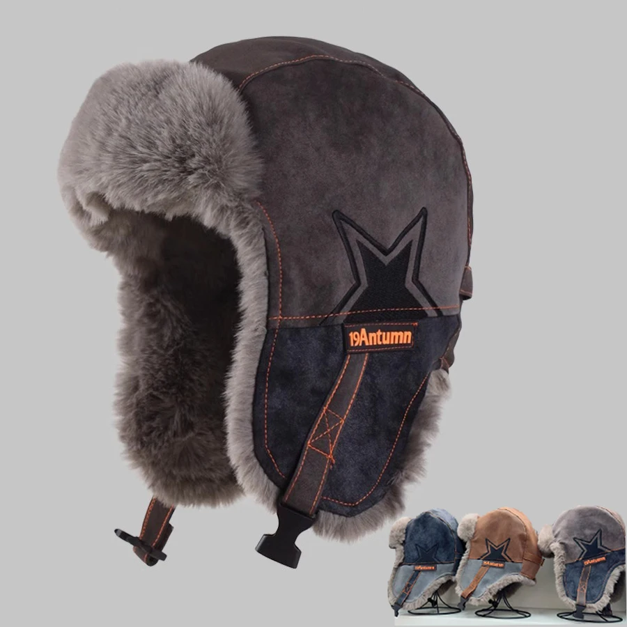 Fashion Half Star Thicken Faux Fur Earflap Hat Ushanka Bomber Unisex Winter Ski Ride Travel Casual Warm Cap Color Match winter hat fashion hat fur hat earflap hat faux fur hat