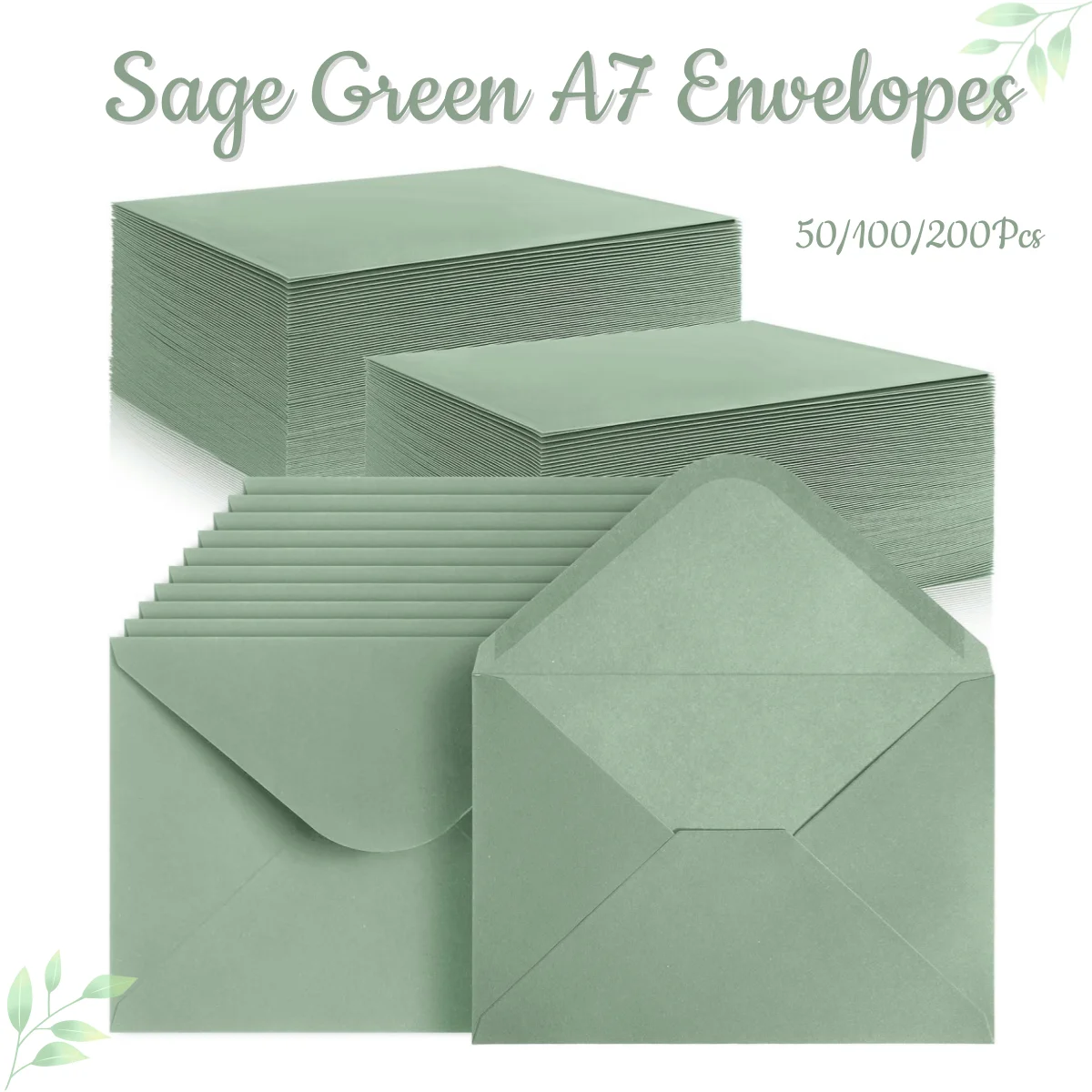 

50-200PCS Sage Green Envelopes 5.24x7.24In Wedding Invitation Cards Printable Self Business Postcards For Baby Shower Birthday