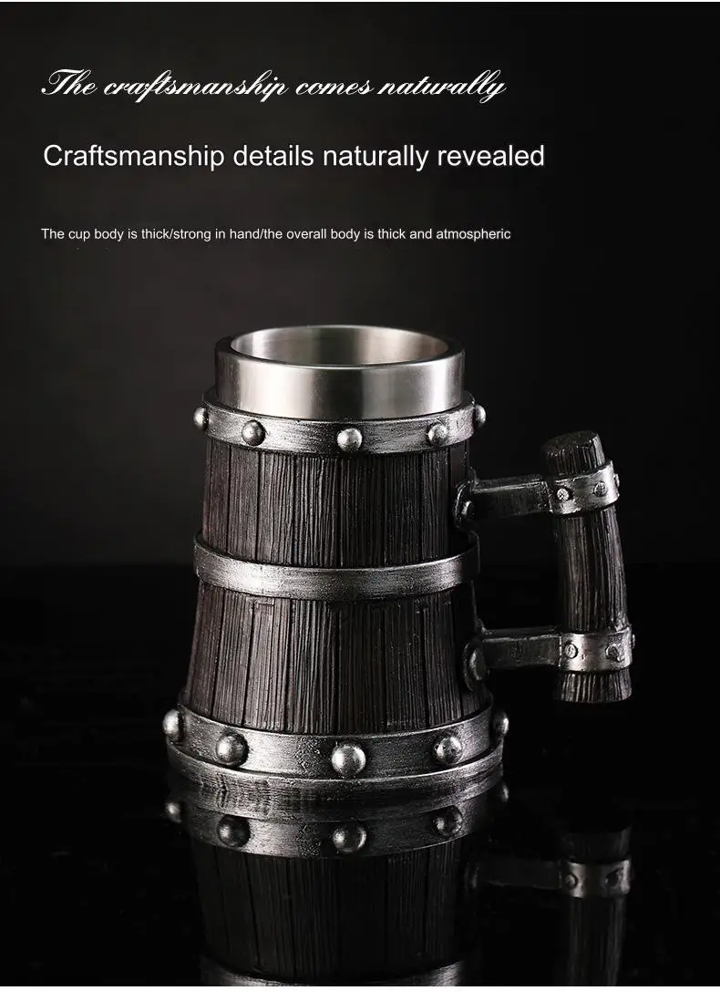 Description Picture 4 of itemOriginal Viking Drinkware  German Large Wooden Botella de agua Stainless Steel Barrel Coffee mug Wine Water bottle tazas de café