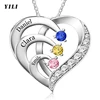 Collier personnalisé avec nom et pierres de naissance, collier de promesse personnalisé, pendentif cœur avec noms gravés, cadeaux de bijoux de Noël
