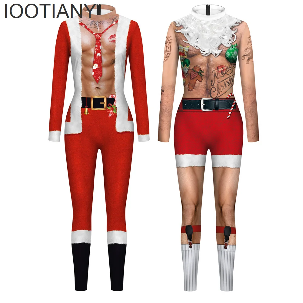 

IOOTIANY Women/Men Christmas Muscle Print Cosplay Costume Sexy Jumpsuit Bodysuit Adult Carnival Party Clothing monos mujer Xmas