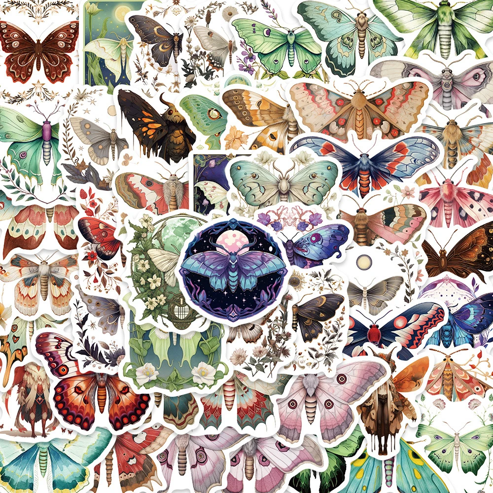 

10/30/50pcs Creative Moth Art Stickers Cartoon Animal Sticker Waterproof Laptop Luggage Notebook Phone Decals Fun for Kid Toys