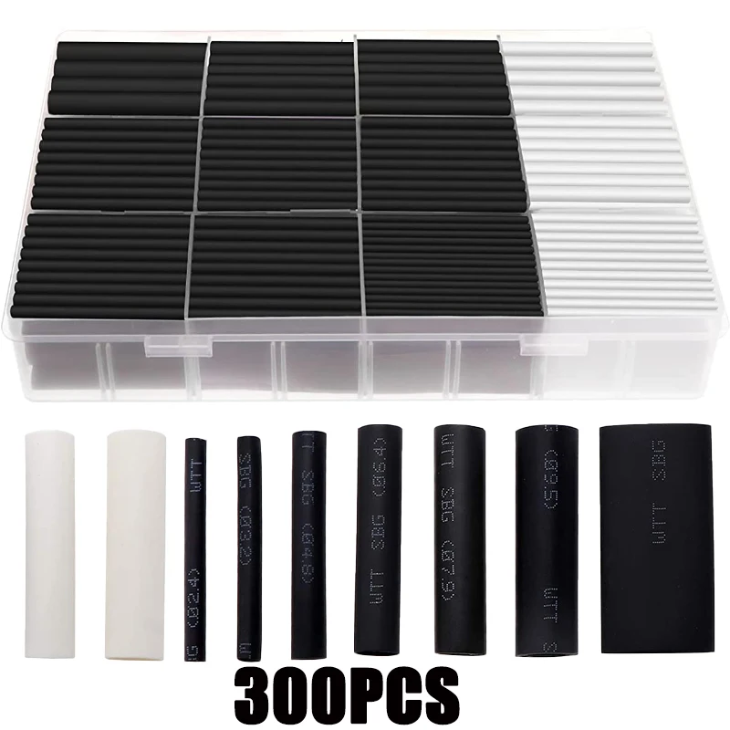 300pcs Heat-shrink Tubing Thermoresistant Tube Heat Shrinking Wrapping Kit Electrical Connection Wire Cable Insulation Sleeving