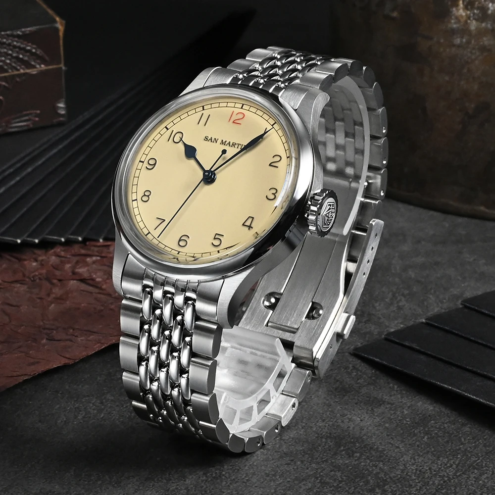 

San Martin Top Luxury Vintage Pilot Watch NH35 Simple Military Style Men Automatic Mechanical Wristwatch Retro C3 Luminous 10Bar