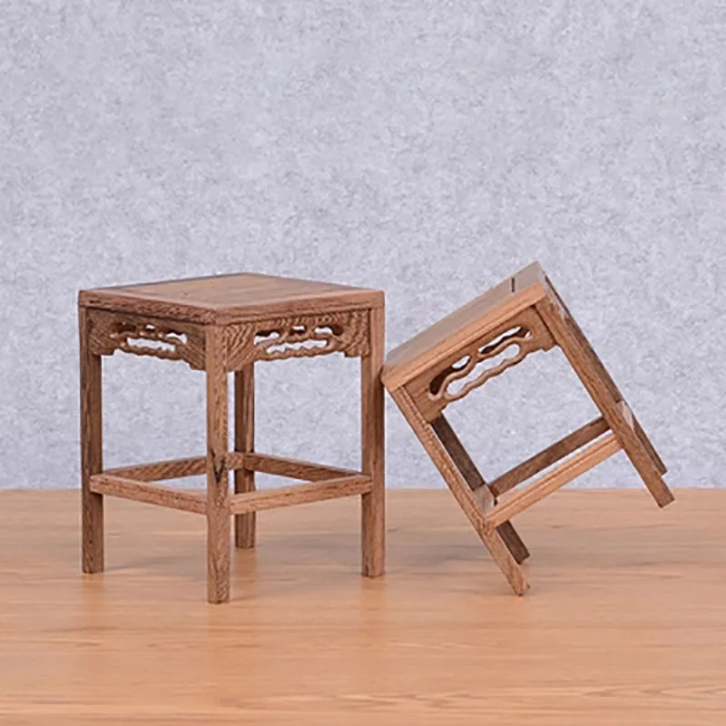 Solid Wood Antique Mini Flower Rack, Simple and Smooth Flower Table, Chicken Wing, Desktop, Chinese Style