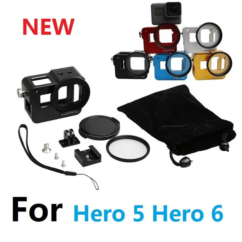 

Алюминиевый Чехол для Hero 5 6 7, защитный чехол из сплава, металлическая рамка + УФ-фильтр для GoPro Hero 7, аксессуары для камеры