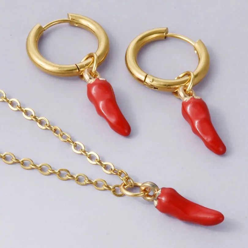 Mode Rot Chili Anhänger Ohrring Gemüse Ohr Piercing Schmuck Edelstahl Hoops Ohrringe Für Frauen Männer Zubehör Geschenke – Detail 7