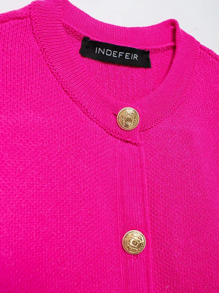 TFMLN Female Knitted Short Sleeve Sweater Women's Summer New O-neck Cardigan Loose Casual Single Breasted Lady Pockets Tops