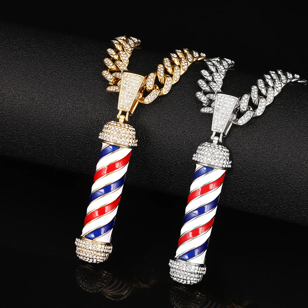 Fashion Iced Barber Shop Razor Blade Pendant & 4mm 24 Rope Chain Bling  Necklace