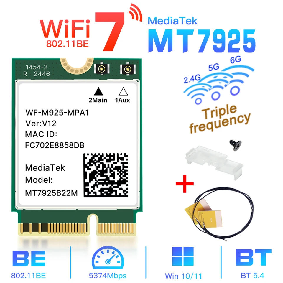 5400 Mbit/s Netzwerkkarte MT7925 - Tri Band WLAN Adapter PCIEx1