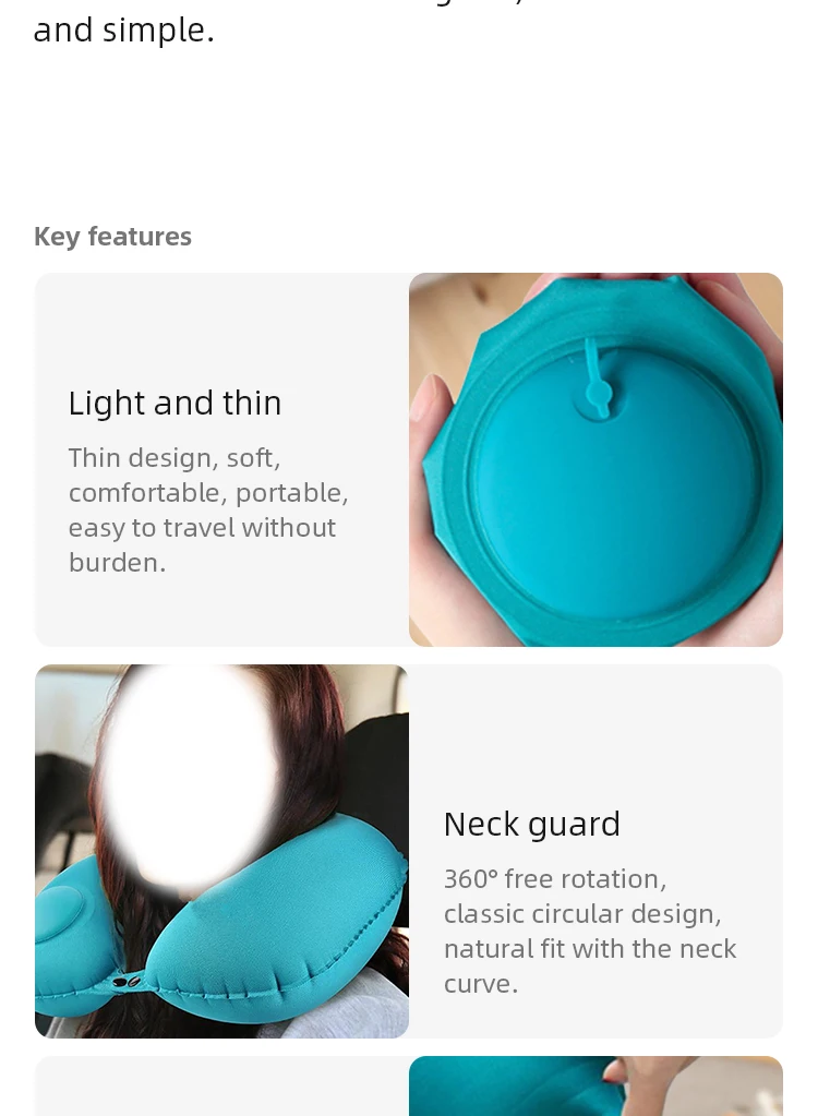 Description Picture 3 of itemU Shape Neck Cushion Automatic Air Inflatable Pillow Compress Ring Pillow For Airplane Car Outdoor Travel