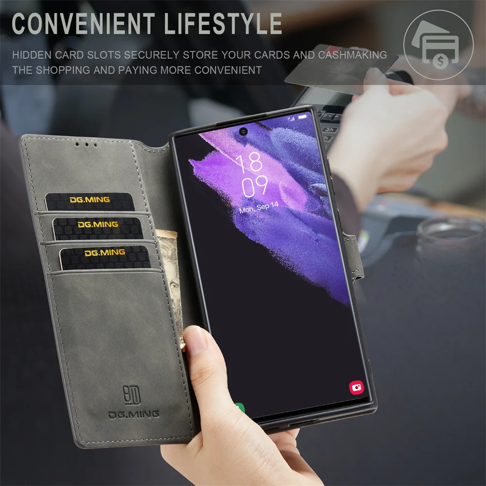 Luxury Retro Leather Wallet Case with Magnetic Clasp Flip Cover