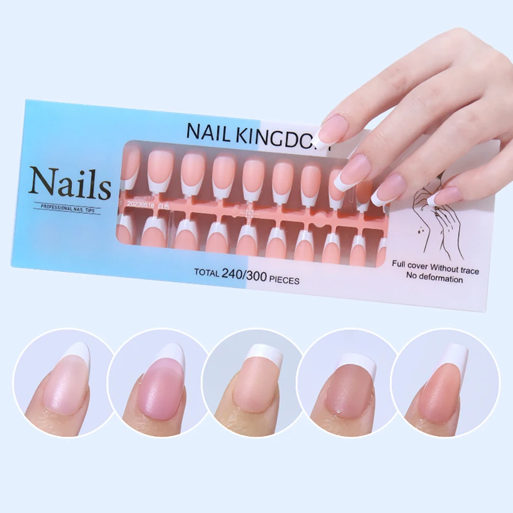 240pcs XS Almond French Style Fake Nail Tips Classic White Smile Line French Coffin Press on Nail Manicure Accessories