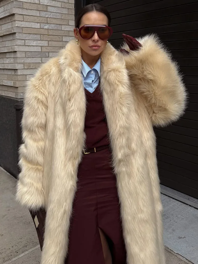 ZMEENNA Womens Long Shaggy Faux Fur Coat Winter Warm Fluffy Luxury