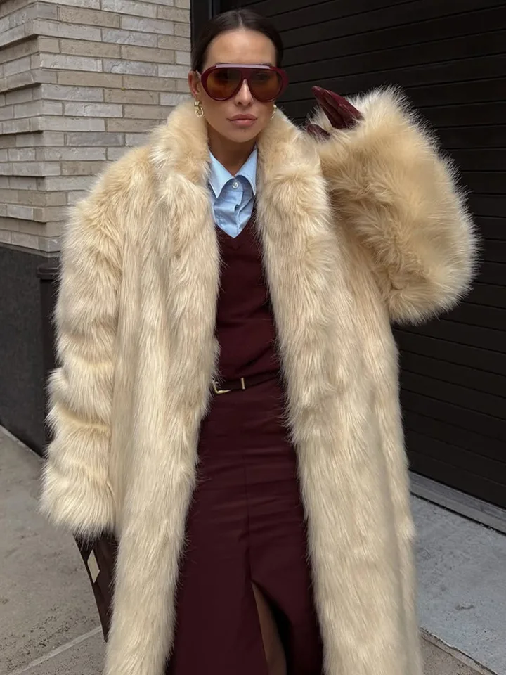 ZMEENNA Womens Long Shaggy Faux Fur Coat Winter Warm Fluffy Luxury