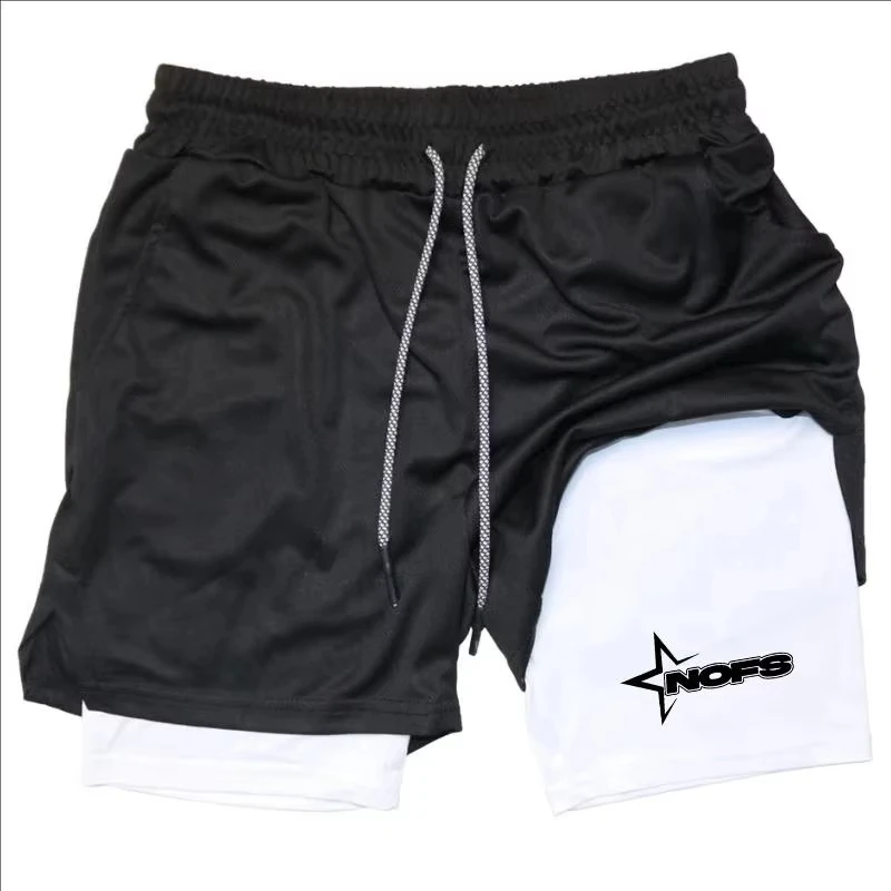 شورت رياضي رجالي 2 في 1 للجري سريع الجفاف، شورت تدريب رياضي مزدوج الطبقات مع حلقة منشفة، ملابس رياضية نشطة