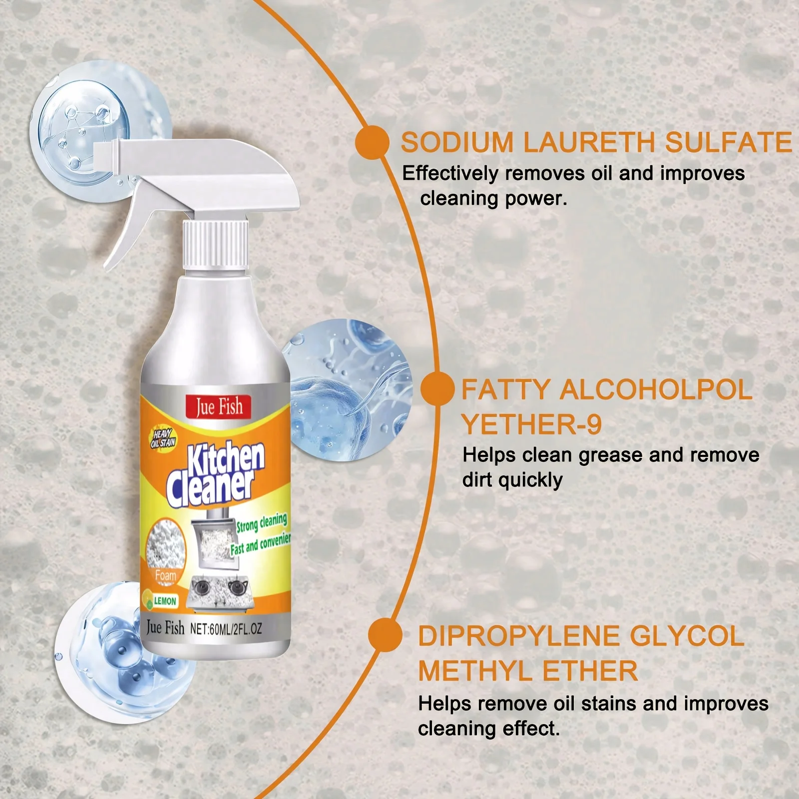 Set of 2 Multi-Functional Foaming Cleaner Spray - Effective Grease and Heavy Oil Stains Remover for Kitchen Cooktop