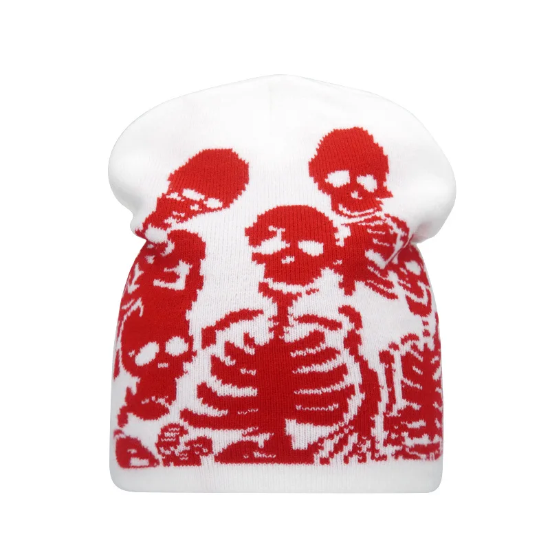 Y2K Skull Print Knitted Beanies: Unisex Winter Warmth - true-deals-club