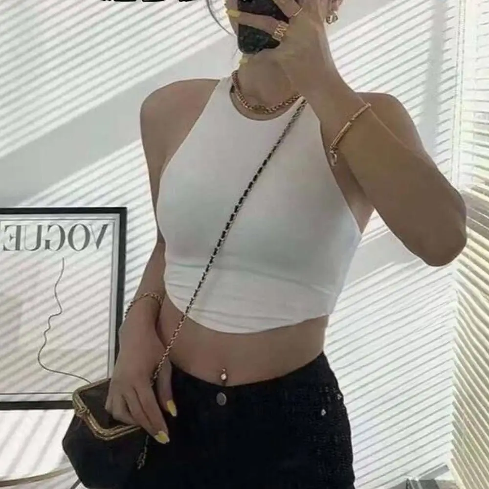 Summer Y2K Women Crop Tanks Sleeveless Breathable Running Yoga Gym Tank Top Sportswears Fashion Black Beige White Cami Top 2025