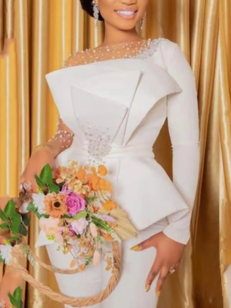 Mono elegante con cuentas blancas para mujer, túnicas de manga larga