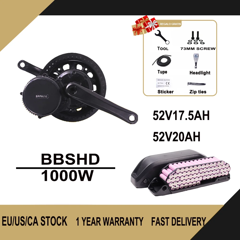 Bafang 모터 BBSHD 1000W 48V 52V 8FUN 중반 드라이브 모터 전기 자전거 변환 키트 52V17.5AH LG 리튬 배터리 DIY 전동 자전거, e바이크 전기 자전거