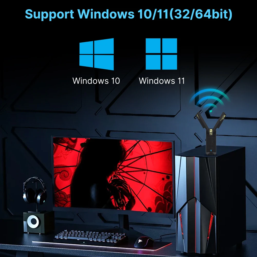 Fenvi WiFi 7 USB 어댑터 BE6500 802.11BE 무선 WiFi 카드 6500Mbps USB3.0 WiFi 동글 2.4G/5G/6GHz Win 10/11 드라이버 무료