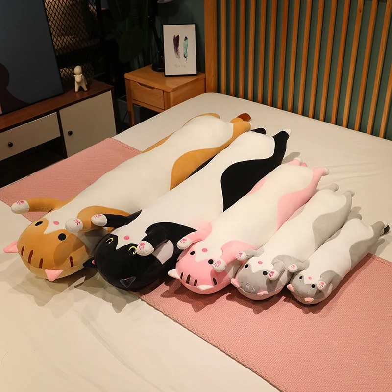 Kawaii Cat Plush Hold Pillow Cute Animal Cat Soft Toys Office Break Nap Sleeping Long Pillow Cushion Stuffed Gift Doll for Kids 3