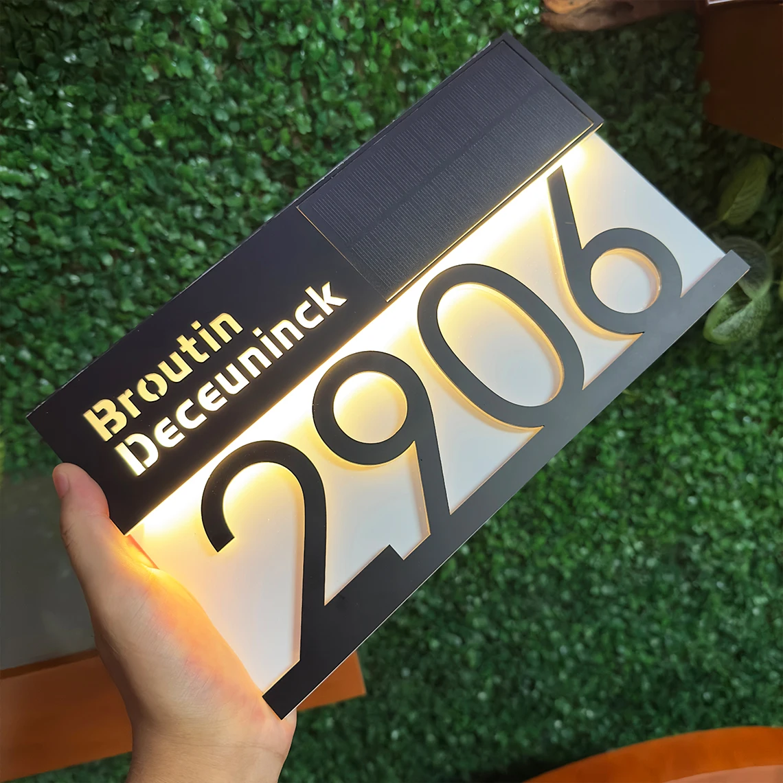 Customized Modern Solar House Sign LED Light House Number Outdoor 3D Laser Cut Acrylic Door Sign Decor Exterior Address house number signs,door signs,3d acrylic wall signs