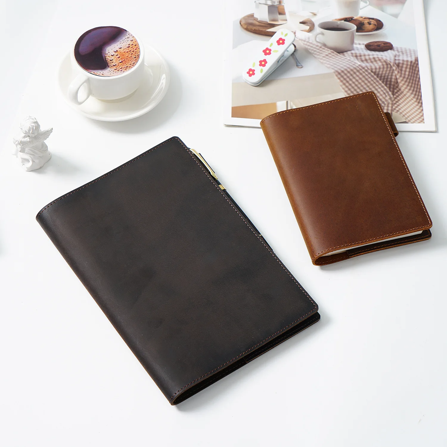 Fromthenon Leather Journal First Layer Cowhide Fixed Page Travelers Notebook A5 A6 New Book Protective Cover Notebooks Journal 5