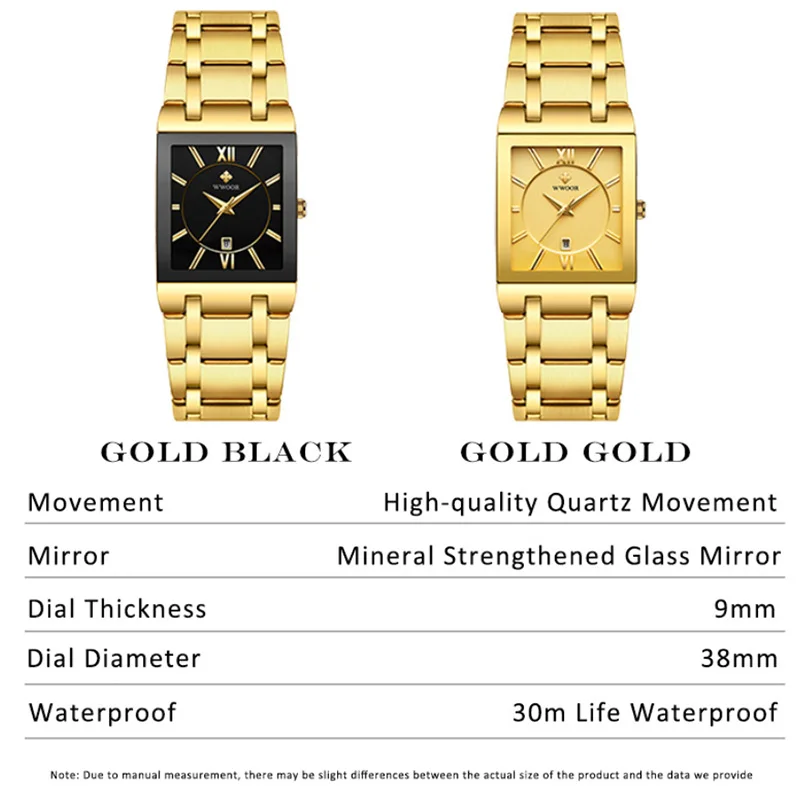 New WWOOR Gold Watch Women Fashion Waterproof Square Quartz Watch Ladies Luxury Sport Wrist Watches Famous Top Brand Women Clock