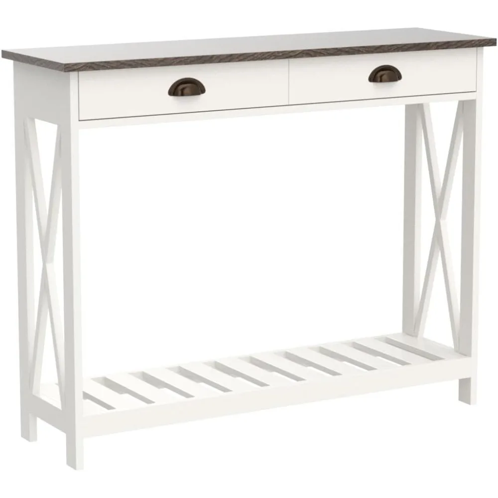 farmhouse console table with drawer for entryway, narrow long entry table with shelf for living room, rustic vintage hallway so