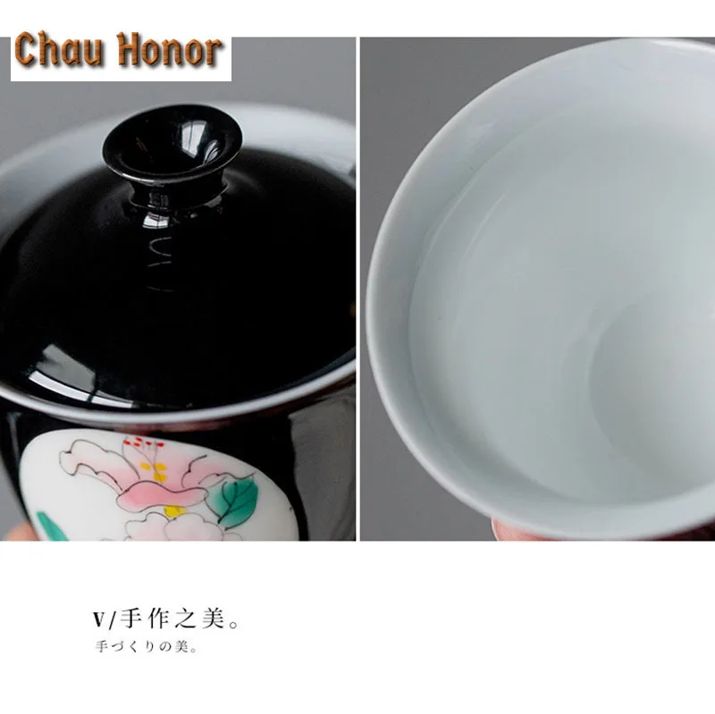 110ml Boutique Pure Hand Painted Azalea Art Ceramic Tea Tureen Tea Maker Not Hot Gaiwan Household Kung Fu Tea Cover Bowl Teaset