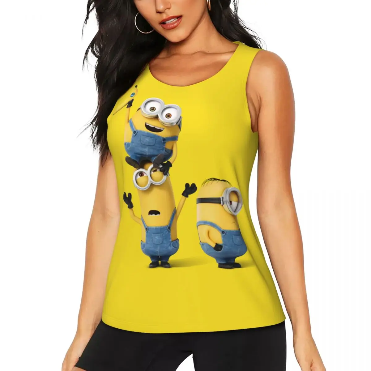 Minion Cartoon Banana Yoga Shirt Women Athletic Workout Running Tank Tops
