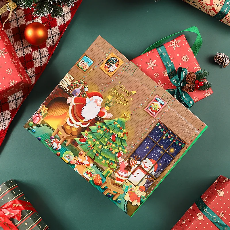 Merry Christmas Non-woven Gift Bag Snowman Xmas Tree Pattern Tote Handle Bag Gift Packaging Waterproof Storage Pouch