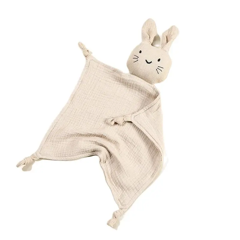 Security Blanket Baby Cartoon Rabbit Cotton Muslin Comforter 30*30CM for Newborn Baby Sleeping Dolls Burp Clothes Bibs