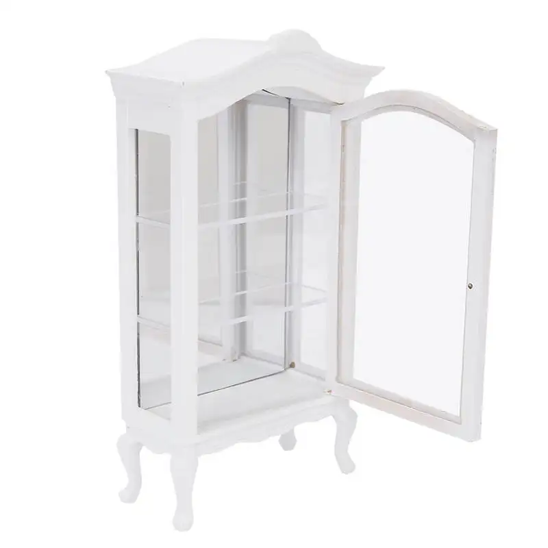 

1:12 Scale Dollhouse Miniature Cabinet Mini White Wooden Three Layers Transparent Cabinet With Window for Doll House Decor