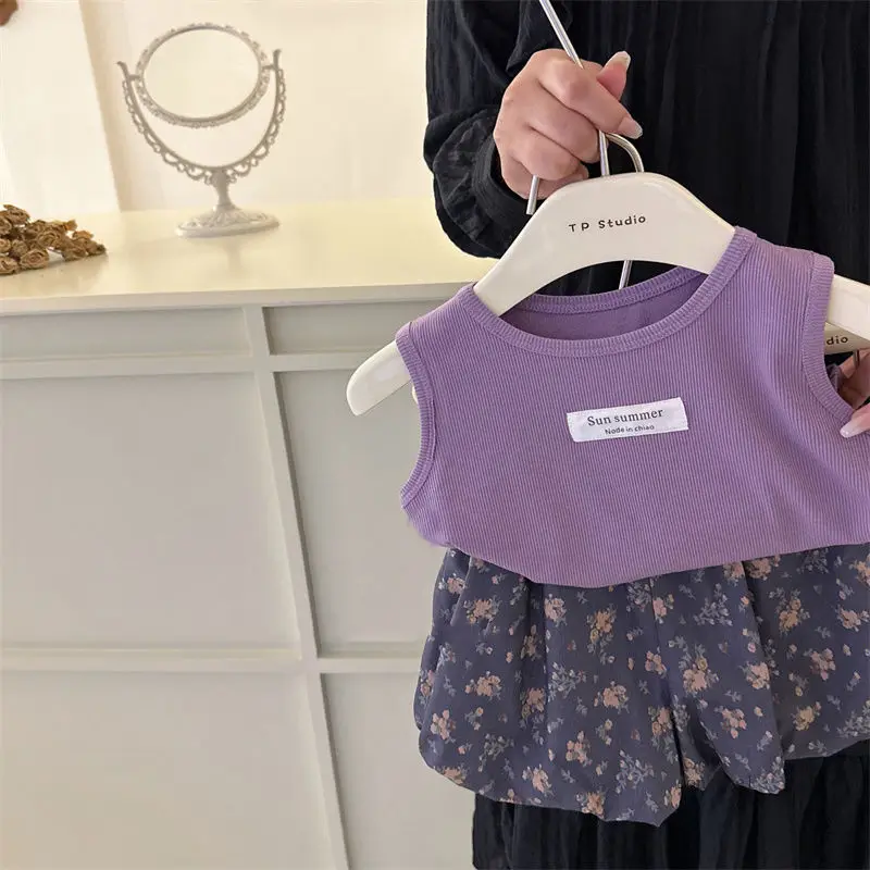 Kids Girls Small Vest T-shirt Top +shorts Summer Baby Girl Cute Floral Set Kids Clothes Girls 2pcs