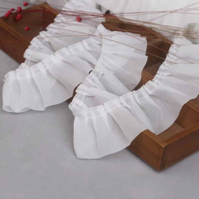 4CM Wide Tulle 3D Chiffon Lace Fabric Applique Guipure Lace Collar Band Ruffles Trim Toy Dolls Clothes DIY Sewing Decor