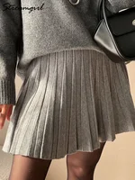 Spring Knit White Mini Pleated Skirts For Women A Line Skirt Gray High Waist Women Knitted Pleated Short Skirts Korean Fashion 1