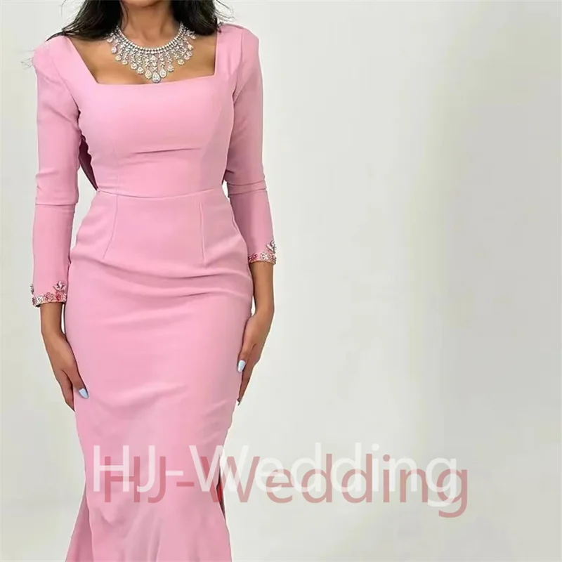 

2024 Saudi Arabia Women's Formal Evening Dress Pink Square Neckline Mermaid Floor-Length