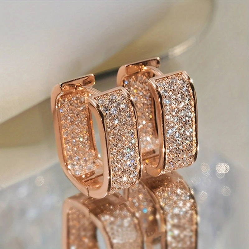 Huitan Korean Fashion Paved CZ Hoop Earrings for Women Metal