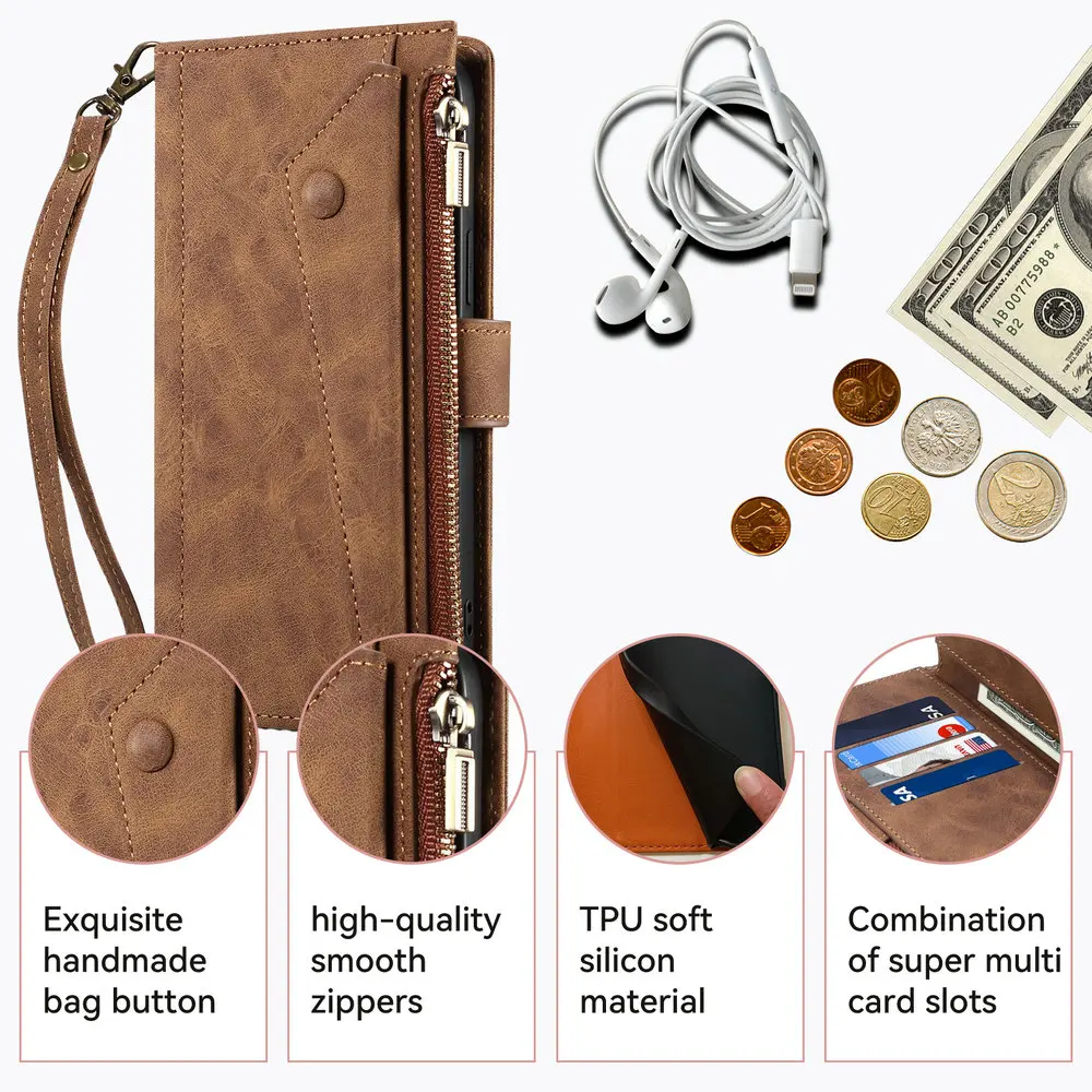 Luxury Leather RFID Crossbody Wallet Case with 8-Card Slots