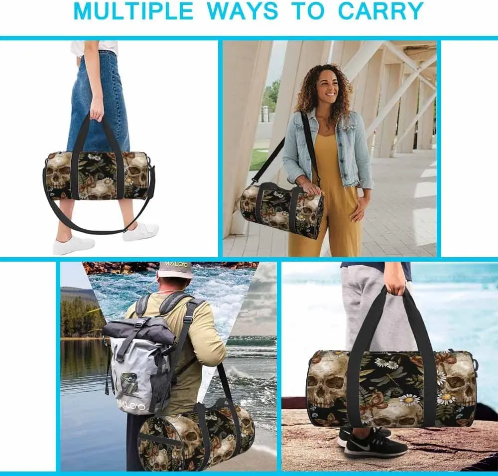 Skull Flower Travel Bag, Weekender Bags for Women