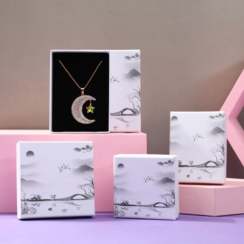 Chinese Style Gift Box Jewelry Organizer Earring Necklace Holder Proposal Ring Box Retro Pastoral Landscape Set Paper Box