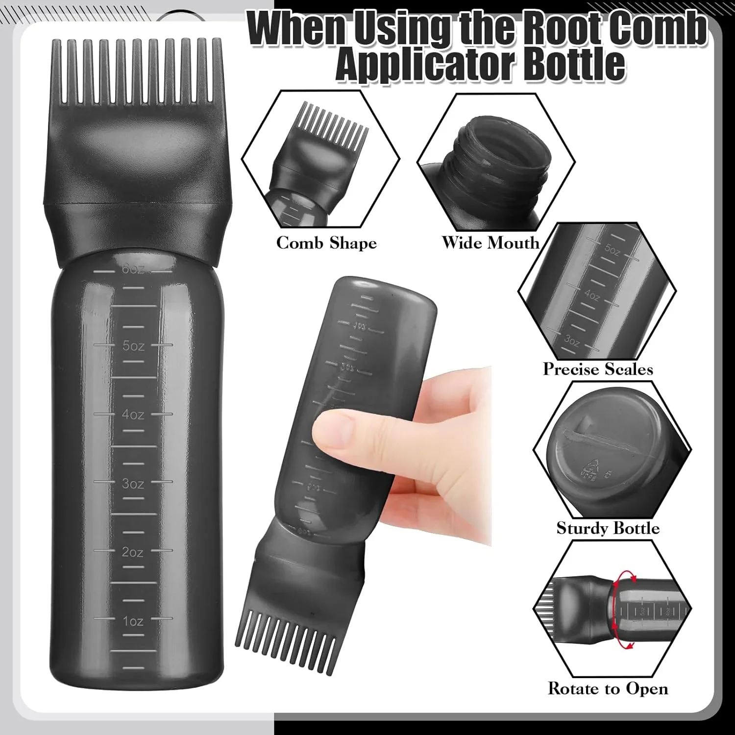 Hair Oil Application Bottle 6 Ounces Hair Dye Bottle Root Comb 3 Pointed Mouth Caps For Scalp