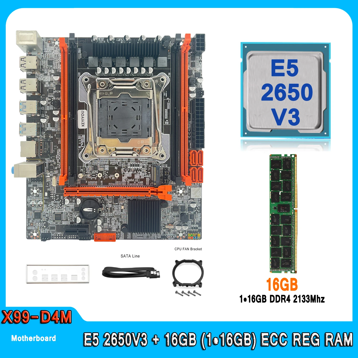Материнская плата X99 D4M LGA 2011-3 Kit Xeon E5 2650 V3 CPU с 1pc 16GB DDR4 2133MHZ память ECC REG 2650V3 комплект материнской платы компьютера