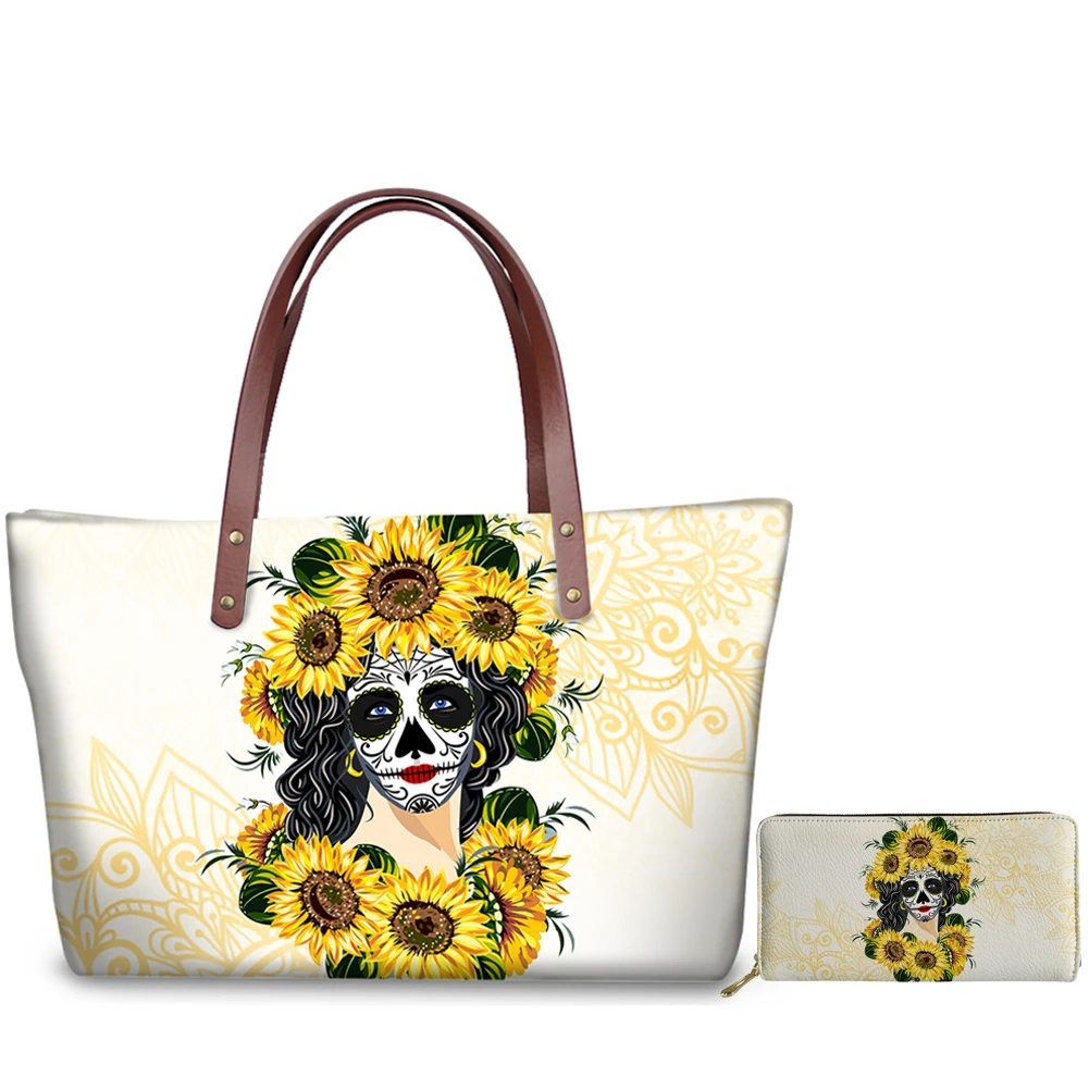 

FORUDESIGNS, комбинированные модные сумочки, женские сумки для покупок, легко носить с собой, Подсолнух, сахар, Череп, дизайнерская женская сумочка, кожаный кошелек