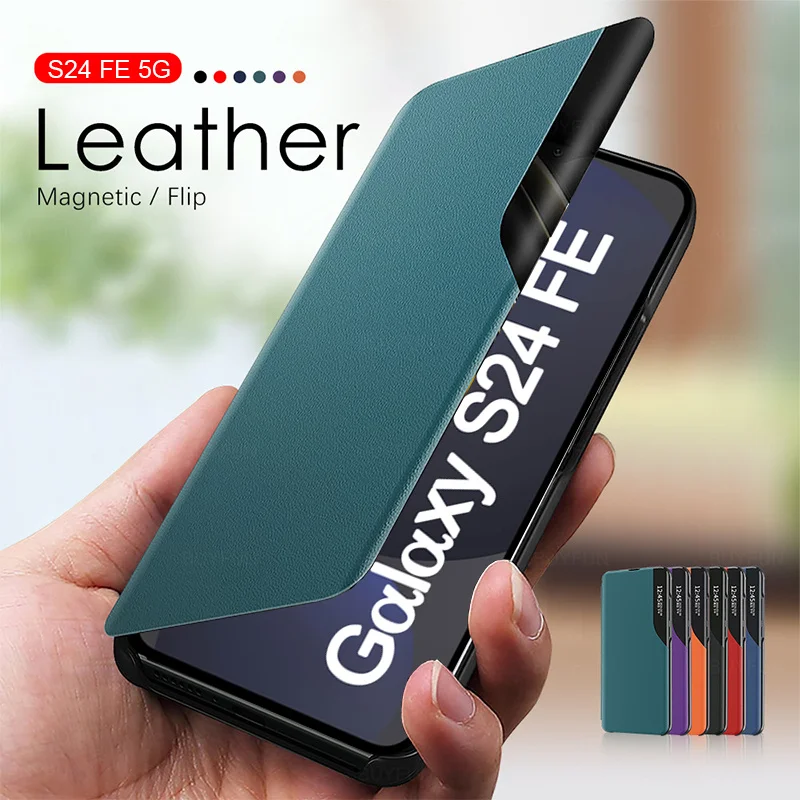 PU Leather Smart Window View Flip Cover For Samsung Galaxy S24 FE Samsun S 24 24FE FE S24FE Case Magnetic Stand Coques 6.7inch ﻿