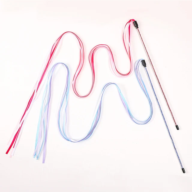 Interactive Cats Toys Long Satin Ribbon Cat Teaser Rod Toy Kitten Playing Teaser Wand Toy Cat Stick Toy 2