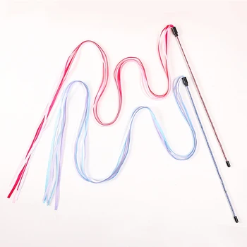 Interactive Cats Toys Long Satin Ribbon Cat Teaser Rod Toy Kitten Playing Teaser Wand Toy Cat Stick Toy 2